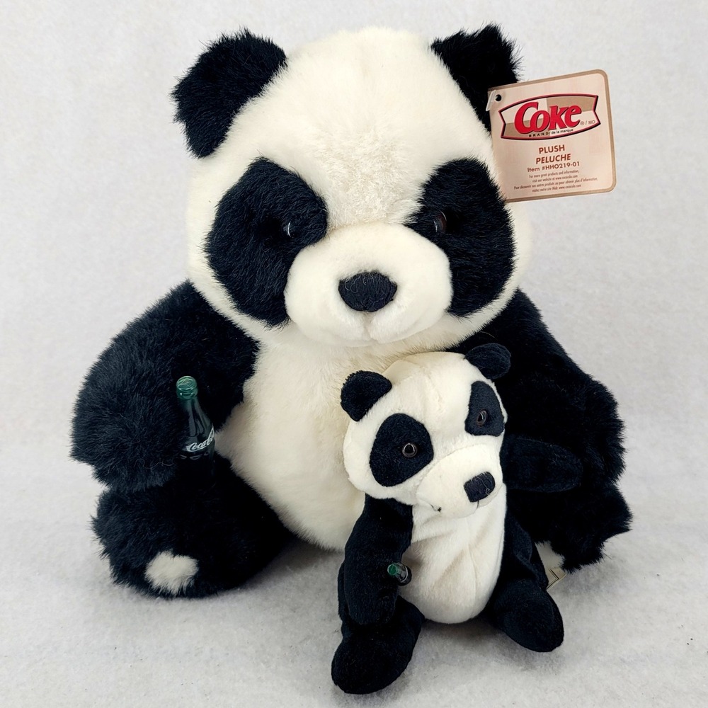 RARE Coca Cola Panda‎ Plush w/ Baby & Bottle Coke Stuffed Animal Toy w/ Tag